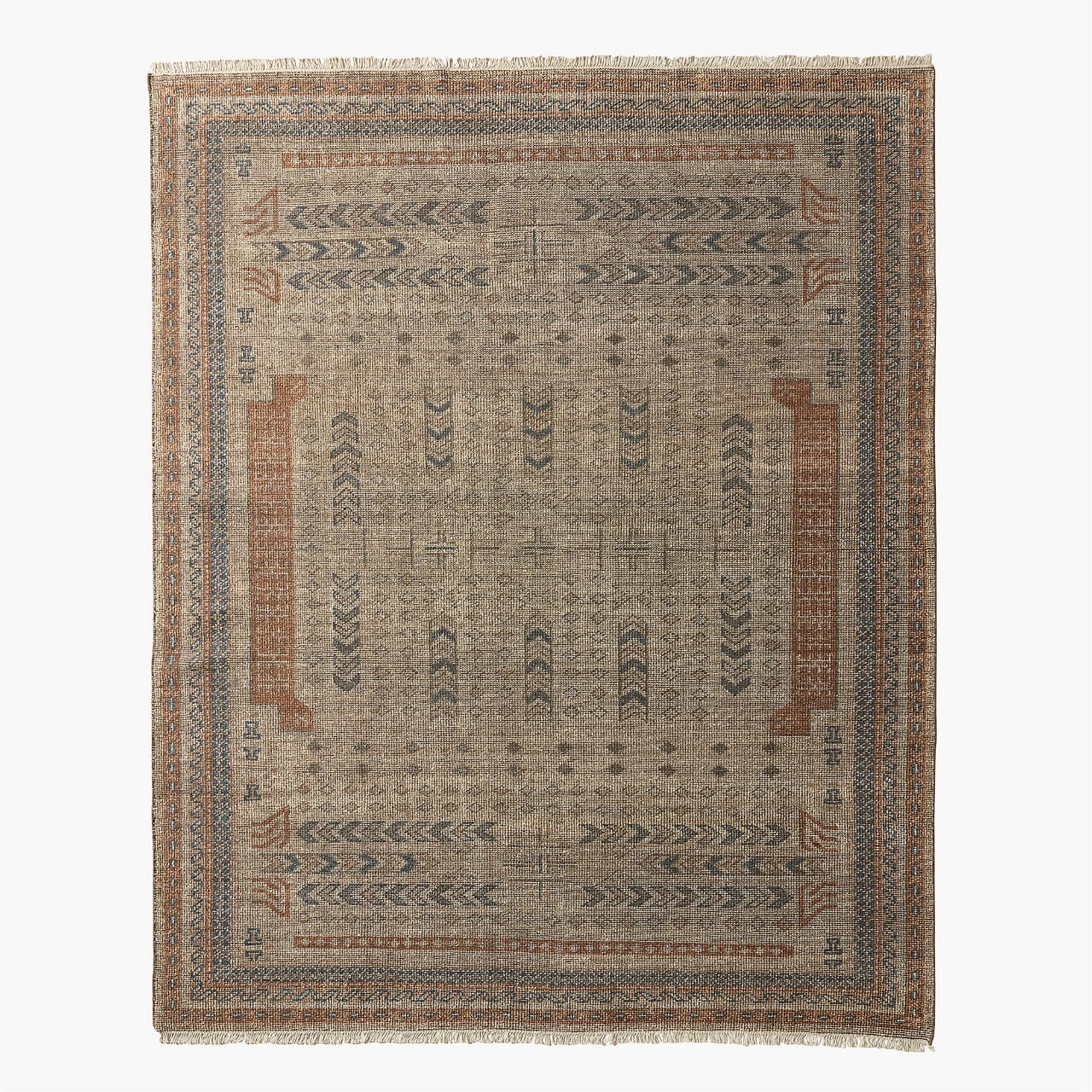 Orin Brown & Rust Hand-Knotted Wool Rug – Traditional Tribal Pattern, 8x10