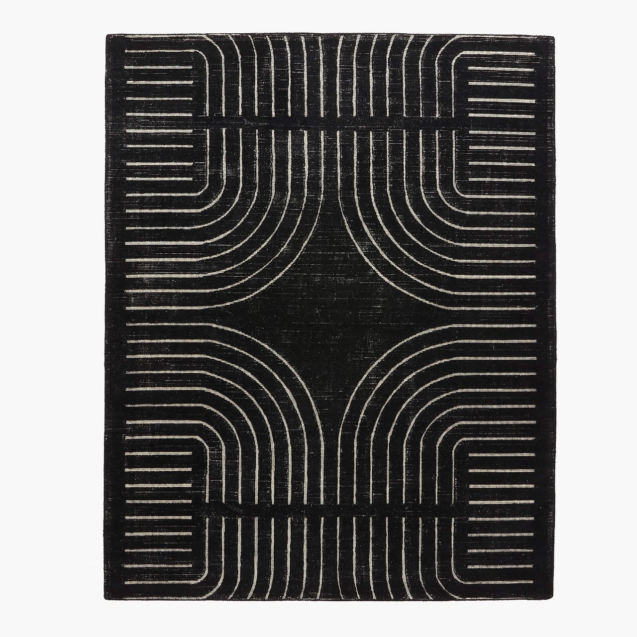 Hand-Knotted Asti Rug – Black & White Wool Carpet, Contemporary Minimalist Geometric Arch Pattern