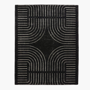 Hand-Knotted Asti Rug – Black & White Wool Carpet, Contemporary Minimalist Geometric Arch Pattern