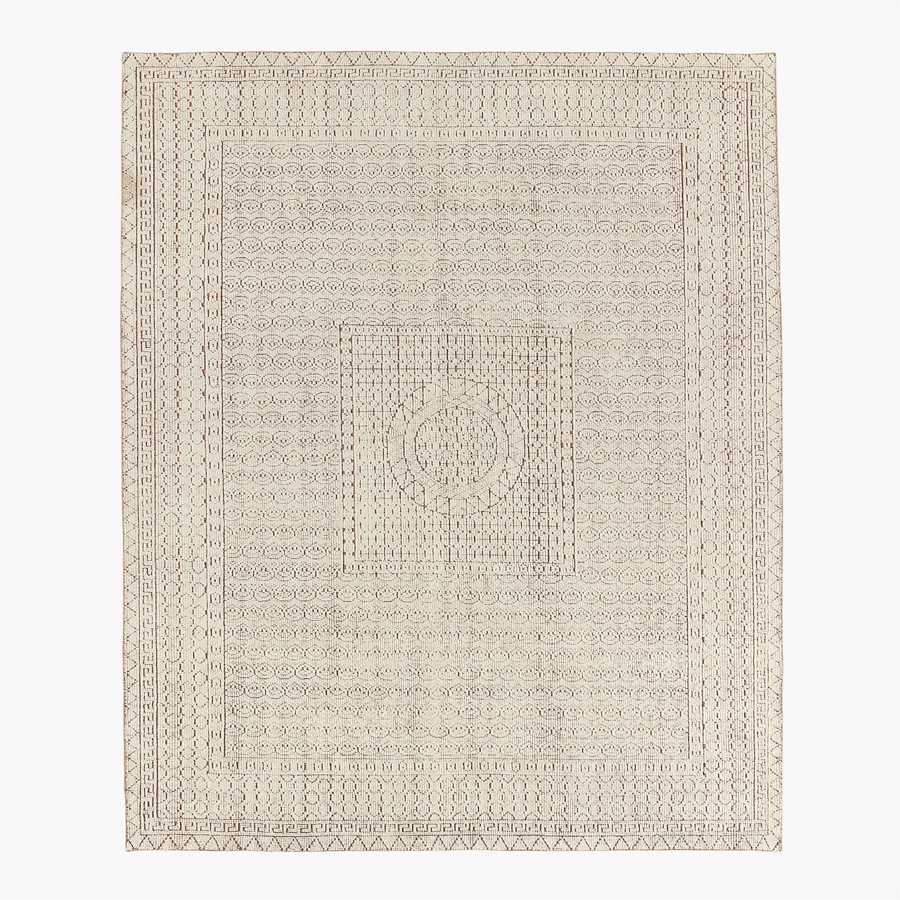 Hand-Knotted Calero Wool Rug – White Geometric Boho-Inspired Carpet, Modern Ethnic Statement Piece