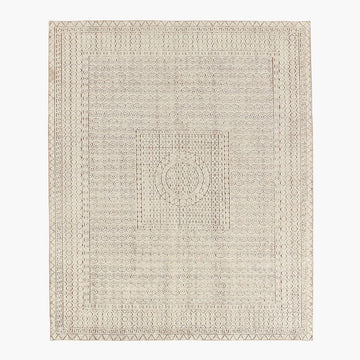 Hand-Knotted Calero Wool Rug – White Geometric Boho-Inspired Carpet, Modern Ethnic Statement Piece