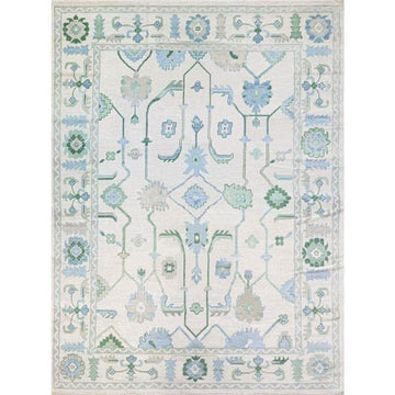 Oceanic Serenity Hand-Knotted Wool Rug – Seafoam and Off-White Oushak Carpet, Premium Handmade Area Rug for Modern Interiors