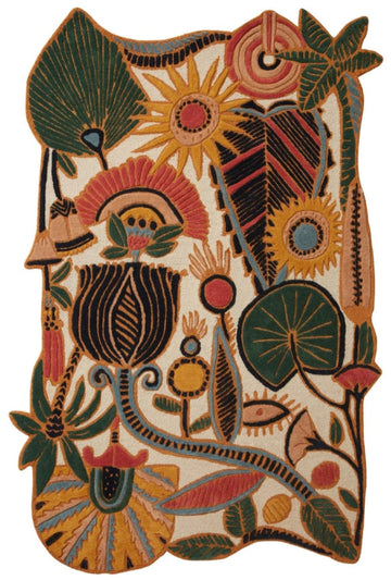 Hand-Tufted Multicolor Botanical Rug, Unique Irregular Shape, Crafted with High Quality Wool