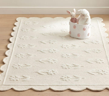 The Flourish Rug, Hand-Tufted White Wool Kids Room Rug, Soft Sky-Inspired Nursery Carpet, Modern Playroom Rug