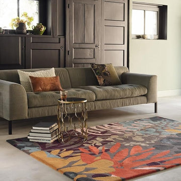 Hand-Tufted Modern Botanical Wool Rug – Multicolor Abstract Leaf Design, Contemporary Artistic Carpet for Living Room