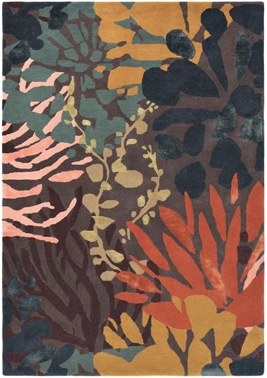 Hand-Tufted Modern Botanical Wool Rug – Multicolor Abstract Leaf Design, Contemporary Artistic Carpet for Living Room