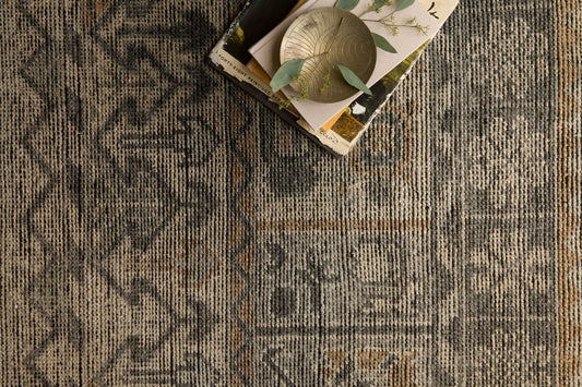 Hand-Knotted Vintage Area Rug – Faded Grey, Beige & Olive Tribal Geometric Design, Distressed Turkish-Inspired Carpet