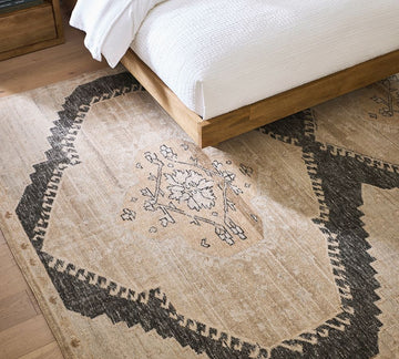 Beige And Black Demitria Hand-Knotted Wool Rug | Accent Rug for Living Room or Bedroom| Soft Oriental Area Rug Vintage rug