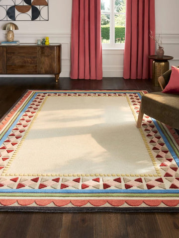Contemporary Hand-Tufted Wool Carpet with Artistic Border Work and Minimal Center Design