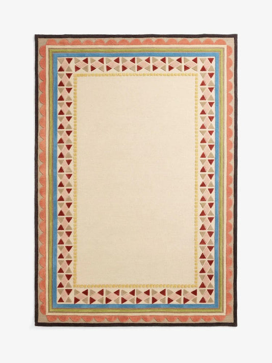 Contemporary Hand-Tufted Wool Carpet with Artistic Border Work and Minimal Center Design