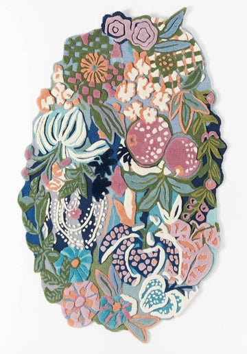 Luxury Hand-Tufted Wool Rug Featuring Bold Floral Artwork and Sculpted Free-Edge Design