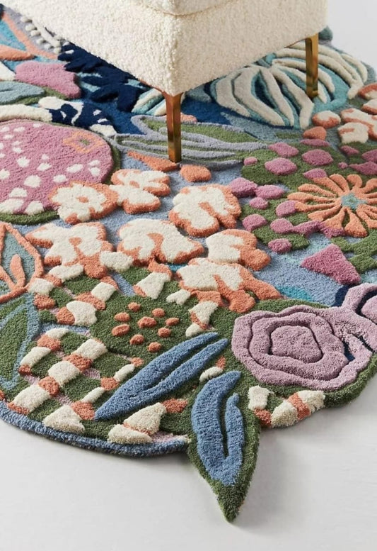 Luxury Hand-Tufted Wool Rug Featuring Bold Floral Artwork and Sculpted Free-Edge Design