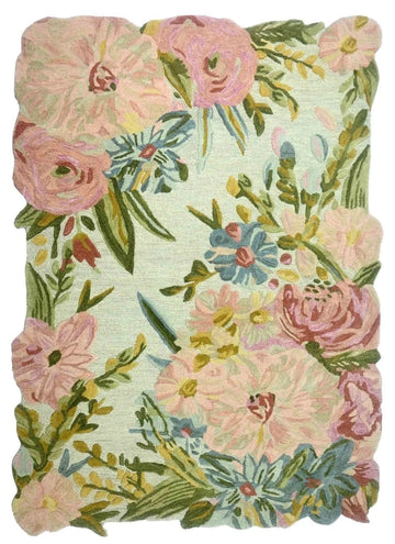Designer Hand-Tufted Wool Area Rug with Painterly Floral Motifs and Soft Rounded Edges
