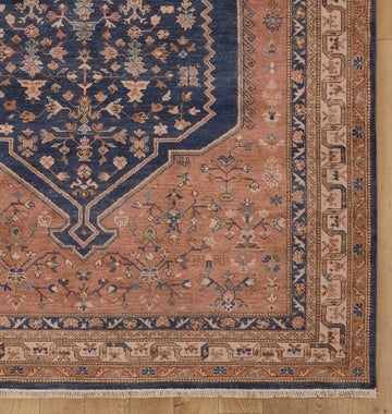 Gretna Hand-Knotted Wool Rug – Warm Rust & Navy Traditional Floral Design with Classic Border Detailing