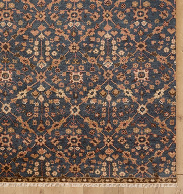 Runa Hand-Knotted Wool Rug – Deep Navy & Rust Traditional Floral Lattice Design with Timeless Appeal
