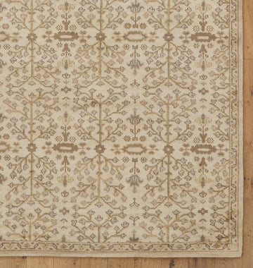 Jada Hand-Knotted Wool Rug – Soft Ivory & Warm Beige Floral-Geometric Design with Timeless Elegance