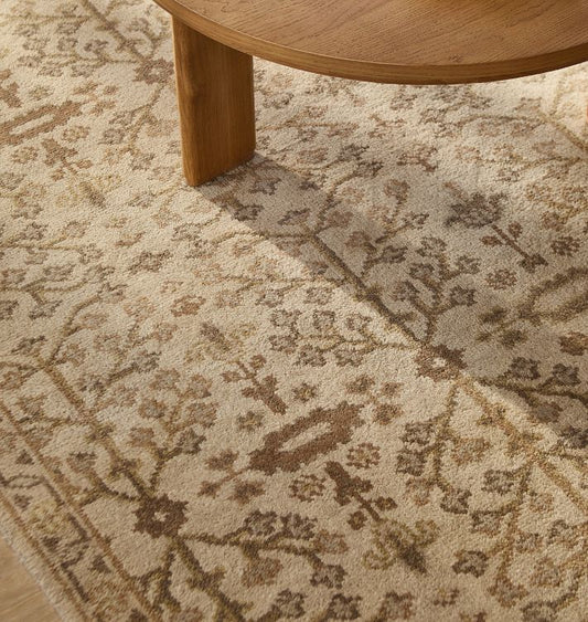 Jada Hand-Knotted Wool Rug – Soft Ivory & Warm Beige Floral-Geometric Design with Timeless Elegance