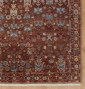Carol Hand-Knotted Wool Rug – Rich Rust & Blue Tribal Motif Design with Classic Artisan Detailing