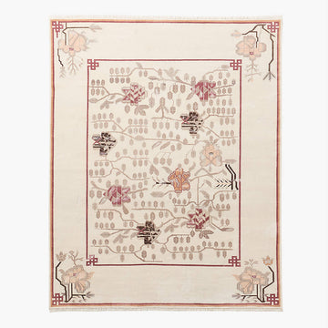 Fiora Hand-Knotted Wool Rug in Soft Ivory with Delicate Floral & Vine Motifs