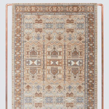 Tamasi Hand-Knotted Wool Rug in Warm Beige with Tribal Geometric Motifs