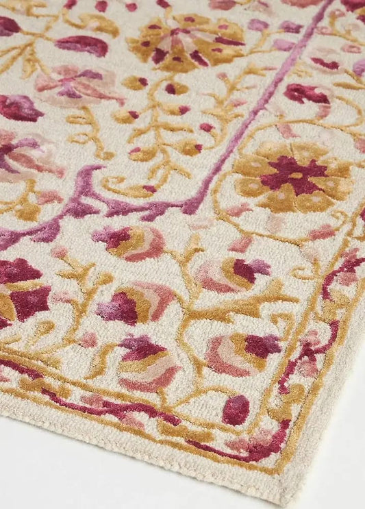 TALI Luxury Hand-Tufted Wool Rug with Classic Floral Pattern and Elegant Border Work