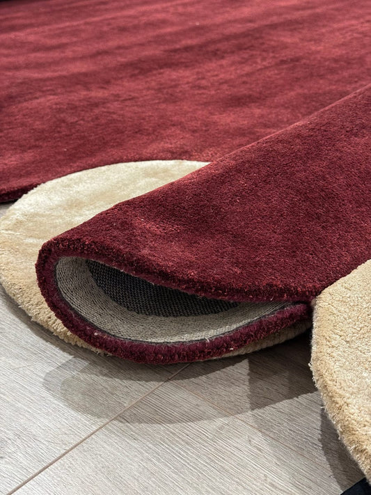 Premium Hand-Tufted Wool Marseille Garnet Rug with Organic Curves and Accent Circles