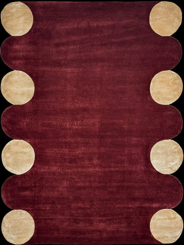 Premium Hand-Tufted Wool Marseille Garnet Rug with Organic Curves and Accent Circles
