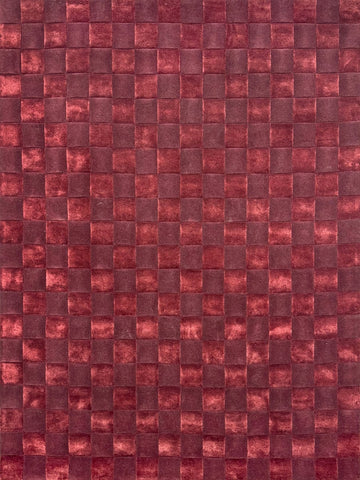Modern Hand-Tufted  Vicenza Garnet Wool  Rug with Tonal Checkerboard Texture