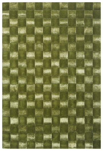 Modern Hand-Tufted Wool Vicenza Moss Rug with Tonal Checkerboard Pattern