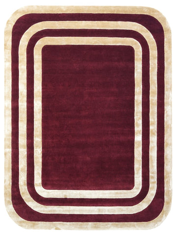 Minimalist Hand-Tufted Wool Monaco Garnet Area Rug with Rounded Rectangular Border