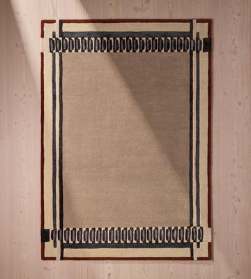 Contemporary Hand-Tufted Wool Chapman Rug with Architectural Border Design