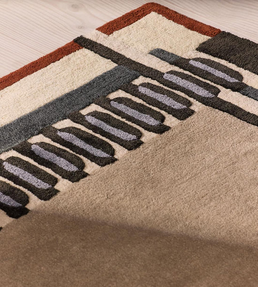 Contemporary Hand-Tufted Wool Chapman Rug with Architectural Border Design