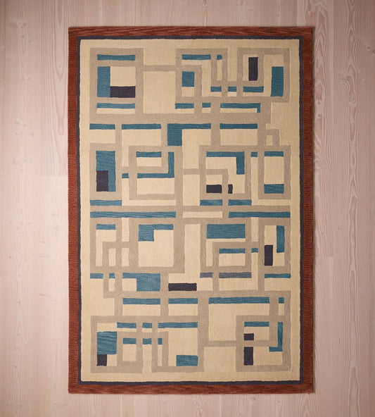 Modern Abstract Hand-Tufted Wool Telde Rug with Clean Grid Detailing