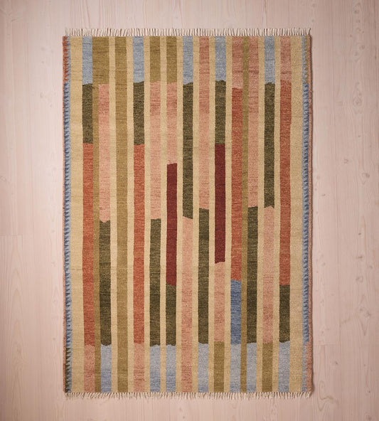 Ovington Modern Striped Hand-Knotted Wool Area Rug in Soft Earthy Tones