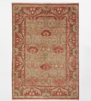 Catherine Hand-Knotted Wool Rug with Traditional Floral Motifs in Warm Red & Beige