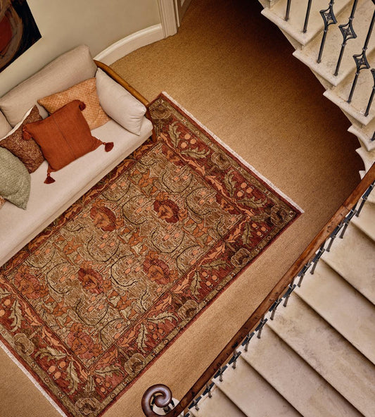 Catherine Hand-Knotted Wool Rug with Traditional Floral Motifs in Warm Red & Beige