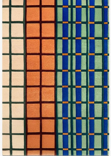 Modern Hand-Tufted Wool Area Rug with Bold Grid & Color-Block Design