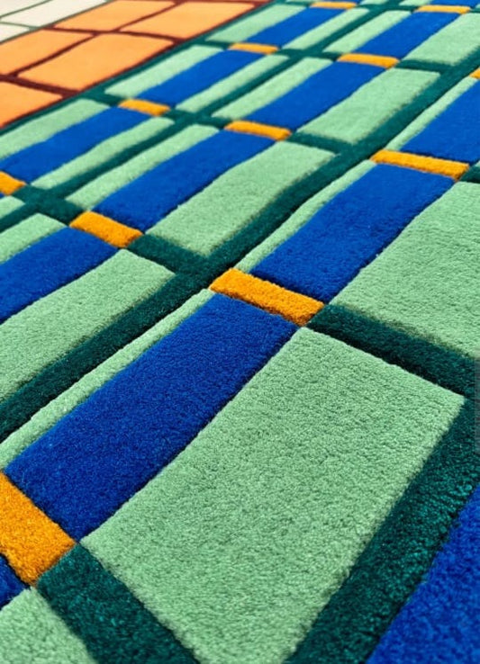 Modern Hand-Tufted Wool Area Rug with Bold Grid & Color-Block Design