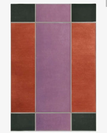 Modern Color-Block Hand-Tufted Wool Area Rug with Framed Panel Design