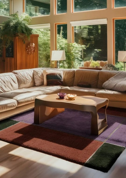Modern Color-Block Hand-Tufted Wool Area Rug with Framed Panel Design