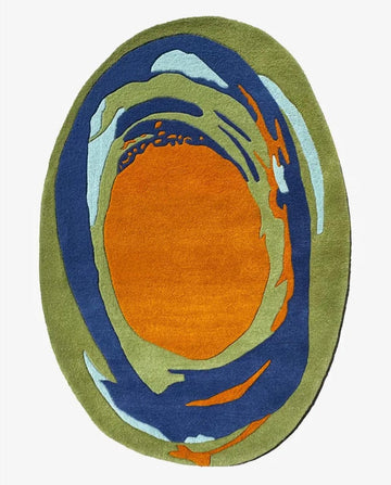 Modern Abstract Oval Hand-Tufted Wool Rug with Layered Organic Forms