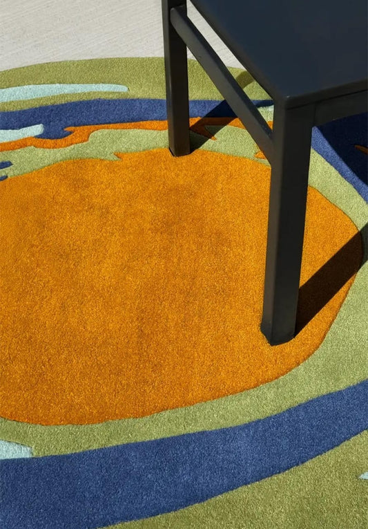 Modern Abstract Oval Hand-Tufted Wool Rug with Layered Organic Forms