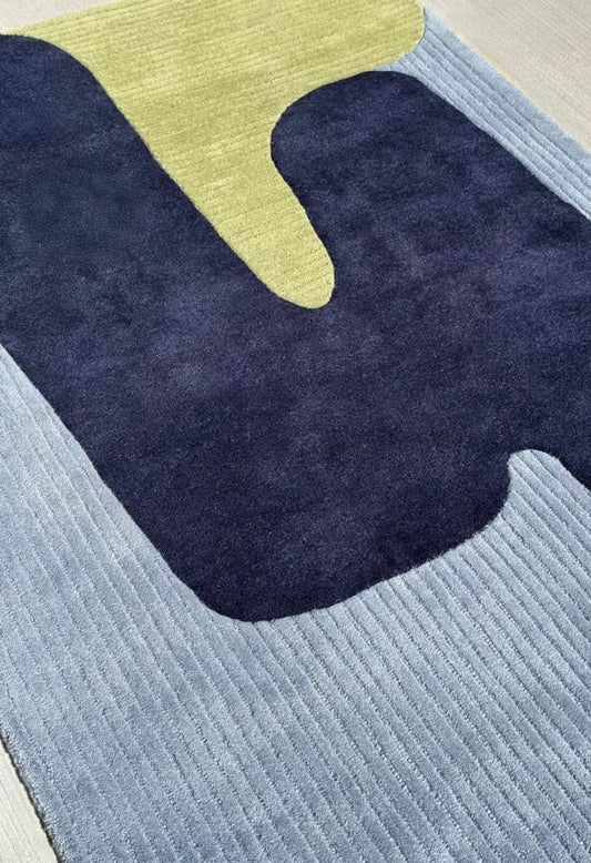 Minimalist Abstract Hand-Tufted Wool Area Rug with Curved Color Blocks