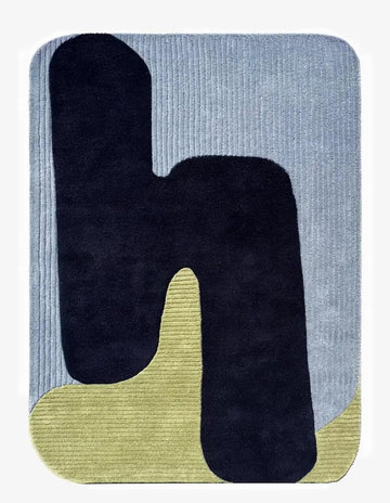 Minimalist Abstract Hand-Tufted Wool Area Rug with Curved Color Blocks