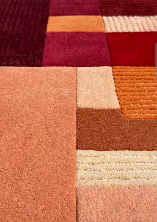 Modern Geometric Hand-Tufted Wool Area Rug in Warm Earthy Tones