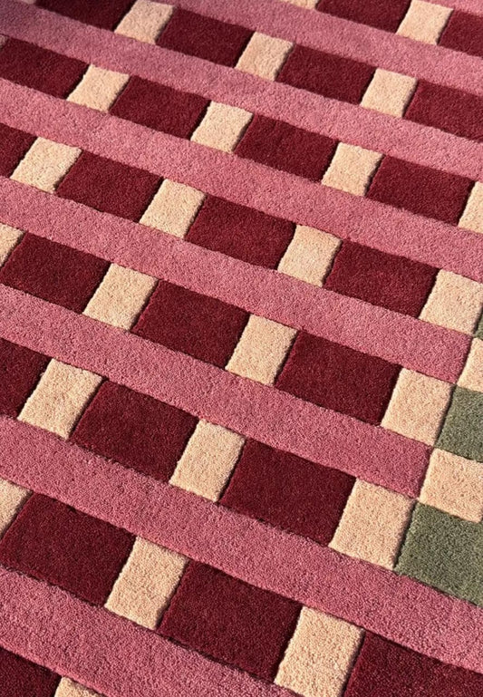 Contemporary Grid Pattern Hand-Tufted Wool Rug in Rich Tones
