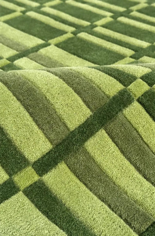 Geometric Check Pattern Hand-Tufted Wool Area Rug