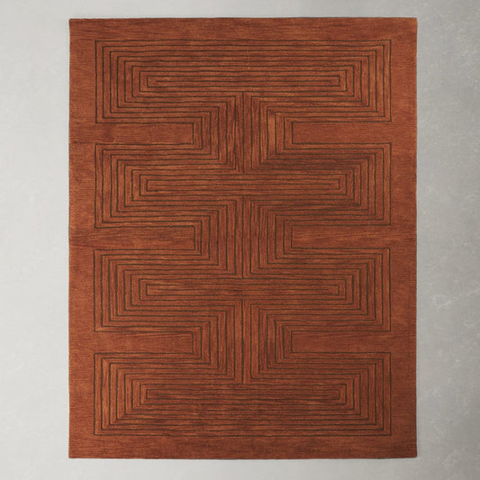 Minimalist Stepped Geometric Pattern Hand-Tufted Wool Area Rug with Tonal Detailing