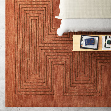 Minimalist Stepped Geometric Pattern Hand-Tufted Wool Area Rug with Tonal Detailing