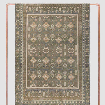 Evelyn Hand-Knotted Wool Rug with Soft Geometric Motifs in Sage Green & Neutral Tones